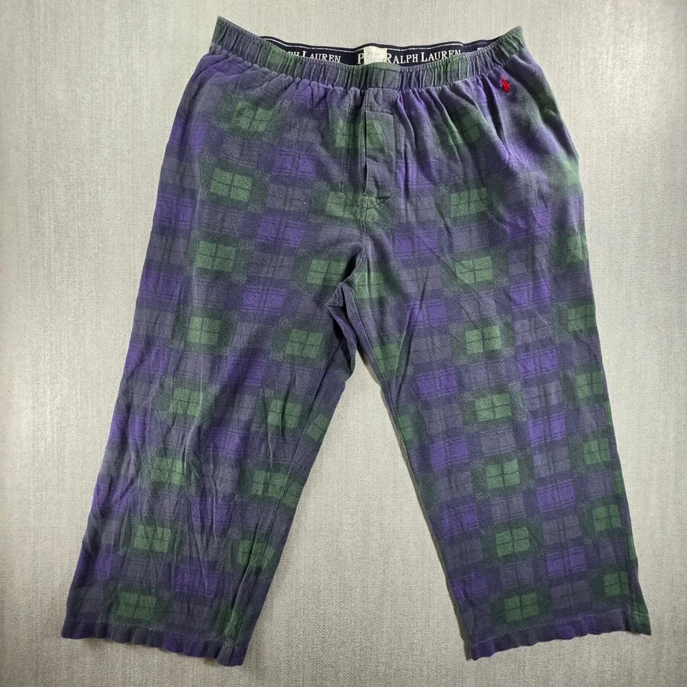 Polo Ralph Lauren Pajama Pants Mens L Purple Green Plaid Cotton Lounge Sleepwear